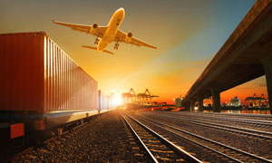 飞机列车与高架桥风光摄影高清图片